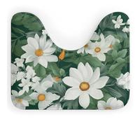 Rkklvbns Green Leaves and White Flowers Toilet Rugs U Shaped Non Slip Around Bath Mat Soft Absorbent 20"x16" Thin Bathroom Rugs for Sink, Tub, Shower and Toilet