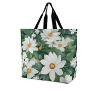 Rkklvbns Green Leaves And White Flowers Women Tote Bag Shoulder Grocerie Bags Portable Storage Handbag Lightweight Durable for Work Travel Casual Bag
