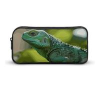 Rkklvbns Green Lizard Large Pencil Case Portable Pencil Bag with Zipper Stationery Organizer Simple Storage Aesthetic Stationery for Office College Adult Use