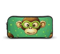 Rkklvbns Green Monkey Large Pencil Case Portable Pencil Bag with Zipper Stationery Organizer Simple Storage Aesthetic Stationery for Office College Adult Use