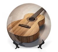 Rkklvbns Guitar Wooden Decorative Plates 6inch Ceramic Dinner Plates Bone China Decorative Plate with Display Stand Dessert Plates for Home Office Wall Decoration