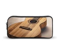 Rkklvbns Guitar Wooden Large Pencil Case Portable Pencil Bag with Zipper Stationery Organizer Simple Storage Aesthetic Stationery for Office College Adult Use