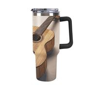 Rkklvbns Guitar Wooden Travel Coffee Cup, 40 Oz Tumbler with Handle And Straw Lid, Leak-proof Large Capacity Car Cup, Keeps Cold Or Hot for Gym, Travel Sports