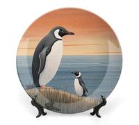 Rkklvbns Hand Drawn Penguin Decorative Plates 6inch Ceramic Dinner Plates Bone China Decorative Plate with Display Stand Dessert Plates for Home Office Wall Decoration