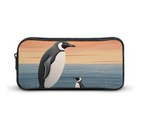 Rkklvbns Hand Drawn Penguin Large Pencil Case Portable Pencil Bag with Zipper Stationery Organizer Simple Storage Aesthetic Stationery for Office College Adult Use