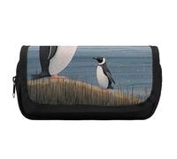 Rkklvbns Hand Drawn Penguin Pencil Case Double Large Capacity Pencil Box Durable Pen Bag with Zipper Multi-Slot Pen Pouch Stylish Office Storage Box