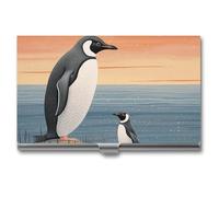 Rkklvbns Hand Drawn Penguin Pocket Business Card Holder Portable Business Name Card Holder Aluminum Alloy Flip Cover Slim Name Cards Case for Business Meeting Use