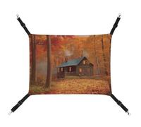 Rkklvbns Hanging Pets Hammock for Cage, Autumn Woods Cabin Pet Hammock Bed Soft, Cat Hammock, Washable Outdoor Mat, Comfortable Pet Cage Hammock with Adjustable Straps