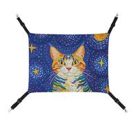 Rkklvbns Hanging Pets Hammock for Cage, Cat Looking at Stars Pet Hammock Bed Soft, Cat Hammock, Washable Outdoor Mat, Comfortable Pet Cage Hammock with Adjustable Straps