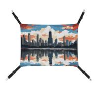 Rkklvbns Hanging Pets Hammock for Cage, Chicago Skyline Pet Hammock Bed Soft, Cat Hammock, Washable Outdoor Mat, Comfortable Pet Cage Hammock with Adjustable Straps