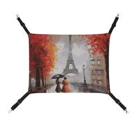 Rkklvbns Hanging Pets Hammock for Cage, Eiffel Tower Paris Painting Pet Hammock Bed Soft, Cat Hammock, Washable Outdoor Mat, Comfortable Pet Cage Hammock with Adjustable Straps