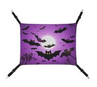 Rkklvbns Hanging Pets Hammock for Cage, Halloween Flying Purple Bats Pet Hammock Bed Soft, Cat Hammock, Washable Outdoor Mat, Comfortable Pet Cage Hammock with Adjustable Straps