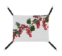 Rkklvbns Hanging Pets Hammock for Cage, Holly Berry Branches Pet Hammock Bed Soft, Cat Hammock, Washable Outdoor Mat, Comfortable Pet Cage Hammock with Adjustable Straps