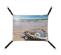 Rkklvbns Hanging Pets Hammock for Cage, Ocean Beach Mussel Pearl Pet Hammock Bed Soft, Cat Hammock, Washable Outdoor Mat, Comfortable Pet Cage Hammock with Adjustable Straps