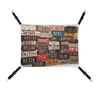 Rkklvbns Hanging Pets Hammock for Cage, Old License Plate Pet Hammock Bed Soft, Cat Hammock, Washable Outdoor Mat, Comfortable Pet Cage Hammock with Adjustable Straps