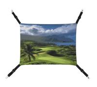 Rkklvbns Hanging Pets Hammock for Cage, Scenic Hawaii Golf Tropical Pet Hammock Bed Soft, Cat Hammock, Washable Outdoor Mat, Comfortable Pet Cage Hammock with Adjustable Straps