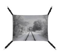 Rkklvbns Hanging Pets Hammock for Cage, Snowy Train Tracks Pet Hammock Bed Soft, Cat Hammock, Washable Outdoor Mat, Comfortable Pet Cage Hammock with Adjustable Straps
