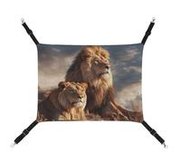 Rkklvbns Hanging Pets Hammock for Cage, Two Lions Pet Hammock Bed Soft, Cat Hammock, Washable Outdoor Mat, Comfortable Pet Cage Hammock with Adjustable Straps