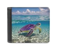 Rkklvbns Hawaii with Purple Sea Turtle Leather Wallets RFID Blocking Slim Front Pocket Wallet Leather Money Clip, Stylish Mens Bifold Wallet Credit Card Holder Gift for Men