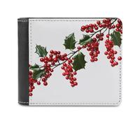 Rkklvbns Holly Berry Branches Leather Wallets RFID Blocking Slim Front Pocket Wallet Leather Money Clip, Stylish Mens Bifold Wallet Credit Card Holder Gift for Men