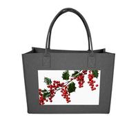 Rkklvbns Holly Berry Branches Tote Bag for Unisex, Felt Shopping Case, Reusable Shoulder Bags with Handles, Handbag, Dark Gray, One Size