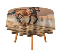 Rkklvbns Horses Running in Desert Storm Tablecloth for Wedding, Washable Table Cloth for Restaurant, Round Polyester Table Cover 50x50in for Party, Waterproof Tablecloth for Banquet, Holiday Decor