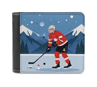 Rkklvbns Ice Hockey Player Leather Wallets RFID Blocking Slim Front Pocket Wallet Leather Money Clip, Stylish Mens Bifold Wallet Credit Card Holder Gift for Men