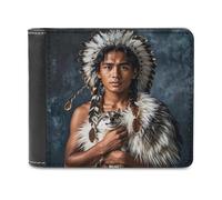 Rkklvbns Indigenous People And Wolves Leather Wallets RFID Blocking Slim Front Pocket Wallet Leather Money Clip, Stylish Mens Bifold Wallet Credit Card Holder Gift for Men