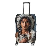 Rkklvbns Indigenous People And Wolves Luggage Cover for Travel, Washable Suitcase Protector for Home, Anti Scratch Luggage Covers with Zippers on Both Sides, Stretchable Outdoor Accessories, white, L