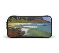 Rkklvbns Kauai Hawaii Seashore Large Pencil Case Portable Pencil Bag with Zipper Stationery Organizer Simple Storage Aesthetic Stationery for Office College Adult Use