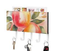 Rkklvbns Key Holder Colorful Peach Watercolor Design Wall Mounted Key Rack with 5 Hooks Mail Organizer Wall Mount Hanging Key Hook Home Decor for Office Entryway Kitchen
