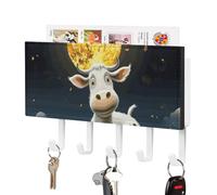 Rkklvbns Key Holder Cow Over The Moon Wall Mounted Key Rack with 5 Hooks Mail Organizer Wall Mount Hanging Key Hook Home Decor for Office Entryway Kitchen