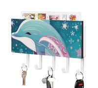 Rkklvbns Key Holder Cute Dolphin Snowflake Wall Mounted Key Rack with 5 Hooks Mail Organizer Wall Mount Hanging Key Hook Home Decor for Office Entryway Kitchen