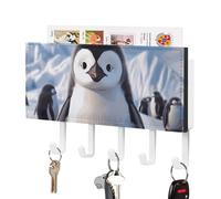 Rkklvbns Key Holder Cute Penguin Wall Mounted Key Rack with 5 Hooks Mail Organizer Wall Mount Hanging Key Hook Home Decor for Office Entryway Kitchen