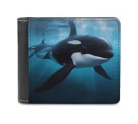 Rkklvbns Killer Whale Leather Wallets RFID Blocking Slim Front Pocket Wallet Leather Money Clip, Stylish Mens Bifold Wallet Credit Card Holder Gift for Men