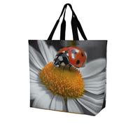 Rkklvbns Ladybug Daisy Women Tote Bag Shoulder Grocerie Bags Portable Storage Handbag Lightweight Durable for Work Travel Casual Bag