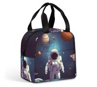 Rkklvbns Large Capacity Insulated Bags for Picnic, Foldable Tote Box with Handle, Reusable Astronaut Solar System Planets Meal Carrier for Unisex, Lightweight Lunch Bag with Zipper for Beach