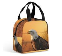 Rkklvbns Large Capacity Insulated Bags for Picnic, Foldable Tote Box with Handle, Reusable Golden Sunset Bald Eagle Meal Carrier for Unisex, Lightweight Lunch Bag with Zipper for Beach