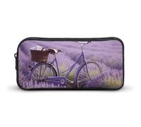 Rkklvbns Lavender Field Bike Large Pencil Case Portable Pencil Bag with Zipper Stationery Organizer Simple Storage Aesthetic Stationery for Office College Adult Use