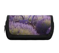 Rkklvbns Lavender Field Bike Pencil Case Double Large Capacity Pencil Box Durable Pen Bag with Zipper Multi-Slot Pen Pouch Stylish Office Storage Box