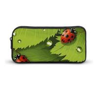 Rkklvbns Leaves And Ladybugs Large Pencil Case Portable Pencil Bag with Zipper Stationery Organizer Simple Storage Aesthetic Stationery for Office College Adult Use