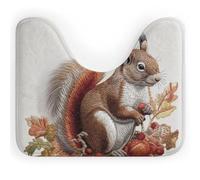 Rkklvbns Leaves and Squirrel Toilet Rugs U Shaped Non Slip Around Bath Mat Soft Absorbent 20"x16" Thin Bathroom Rugs for Sink, Tub, Shower and Toilet