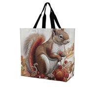 Rkklvbns Leaves And Squirrel Women Tote Bag Shoulder Grocerie Bags Portable Storage Handbag Lightweight Durable for Work Travel Casual Bag