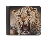 Rkklvbns Leopard Roars Cool Animal Leather Wallets RFID Blocking Slim Front Pocket Wallet Leather Money Clip, Stylish Mens Bifold Wallet Credit Card Holder Gift for Men