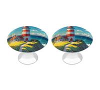 Rkklvbns Lighthouse Diamond Paint Cabinet Handles 2 Pack Modern Dresser Drawer Knobs with 1.1 Inch Center Hole Solid Round Wardrobe Pulls for Kitchen Cabinets Bedroom