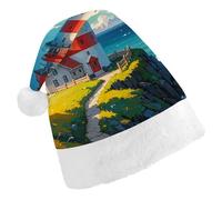 Rkklvbns Lighthouse Diamond Paint Christmas Hat Personalization Party Headwear Funny Santa Claus Hat Comfort Classic Adults Christmas Hats For Festive Holiday Party Supplies