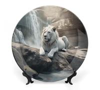 Rkklvbns Lion on Rock Decorative Plates 7inch Ceramic Dinner Plates Bone China Decorative Plate with Display Stand Dessert Plates for Home Office Wall Decoration