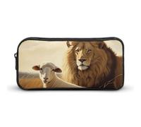 Rkklvbns Lion Sheep Large Pencil Case Portable Pencil Bag with Zipper Stationery Organizer Simple Storage Aesthetic Stationery for Office College Adult Use