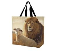 Rkklvbns Lion Sheep Women Tote Bag Shoulder Grocerie Bags Portable Storage Handbag Lightweight Durable for Work Travel Casual Bag