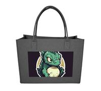 Rkklvbns Little Green Dragon's Egg Tote Bag for Unisex, Felt Shopping Case, Reusable Shoulder Bags with Handles, Handbag, Dark Gray, One Size